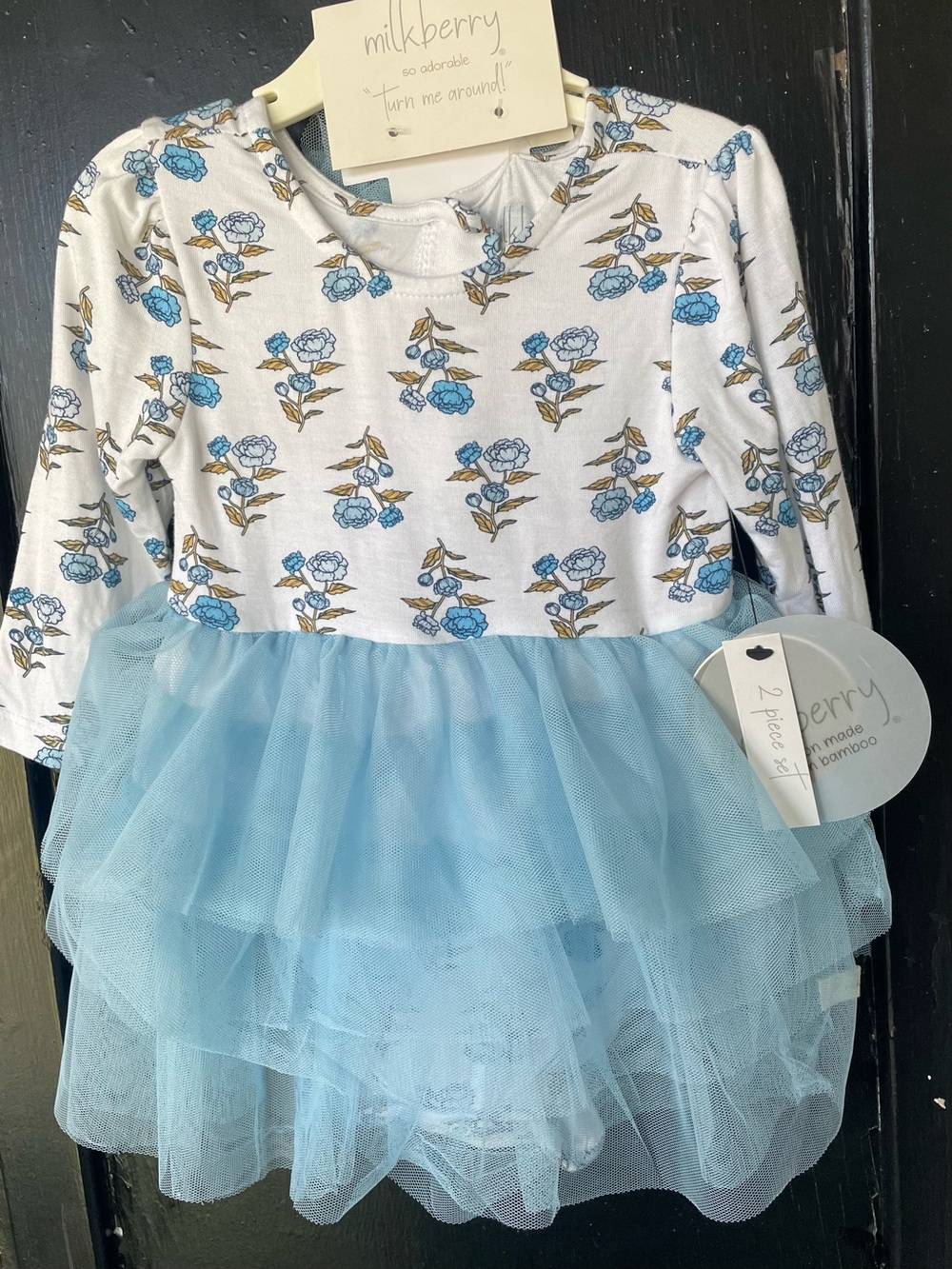 Milkberry Baby Girl Bamboo Bubble Romper tutu Dress 3-6 months Blue Floral NWT